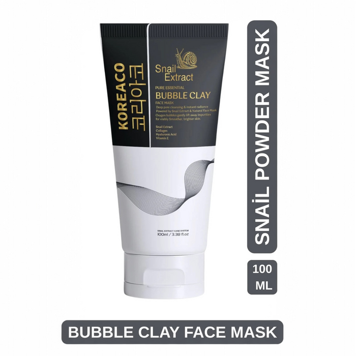 KOREACO Snail Extract Bubble Clay Gezichtsmasker 100ml – Diep Reinigend & Hydraterend Kleimasker met Collageen & Hyaluronzuur