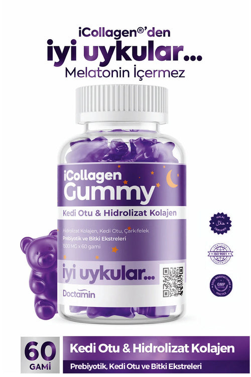 Doctamin Icollagen Collageen Gummies met Kattenkruid & Gehydrolyseerd Collageen 1500mg – Slaap & Ontspanning Supplement 60 Gummies
