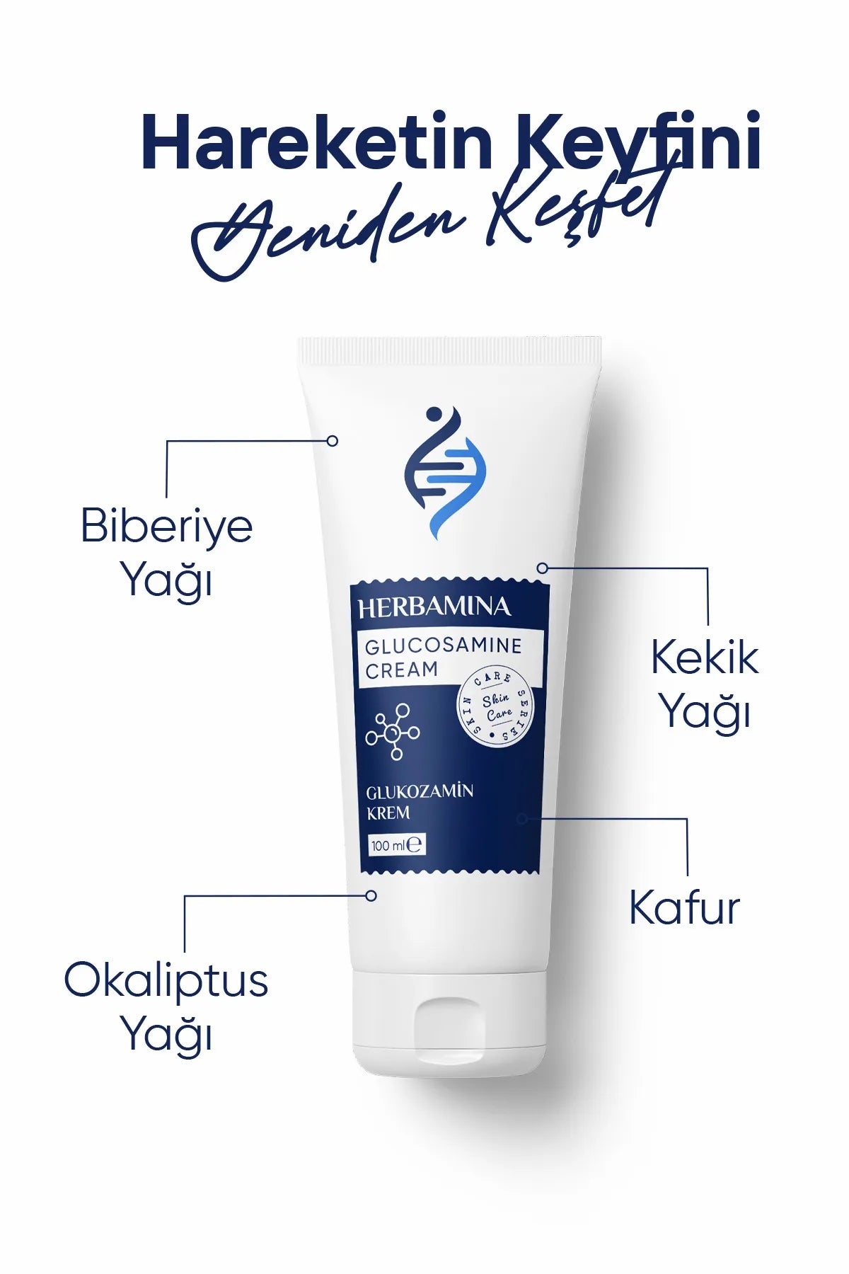 Herbamina Glucosamine Massage Crème - Gewenste gebied (armen - benen en lichaam) - Verhoogt de elasticiteit van de huid door hydratatie - Voor alle huidtypen 100 ml