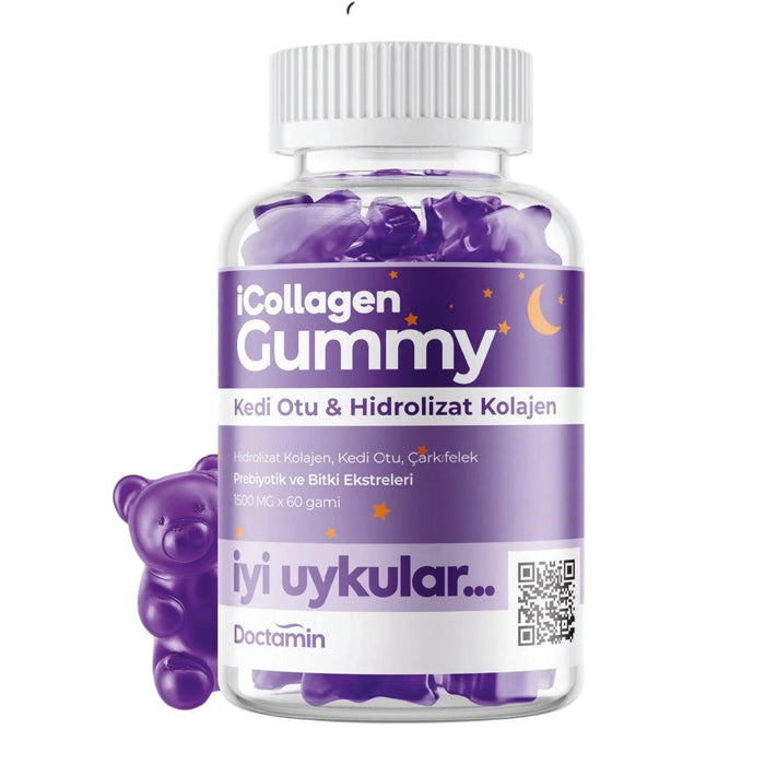 Doctamin Icollagen Collageen Gummies met Kattenkruid & Gehydrolyseerd Collageen 1500mg – Slaap & Ontspanning Supplement 60 Gummies