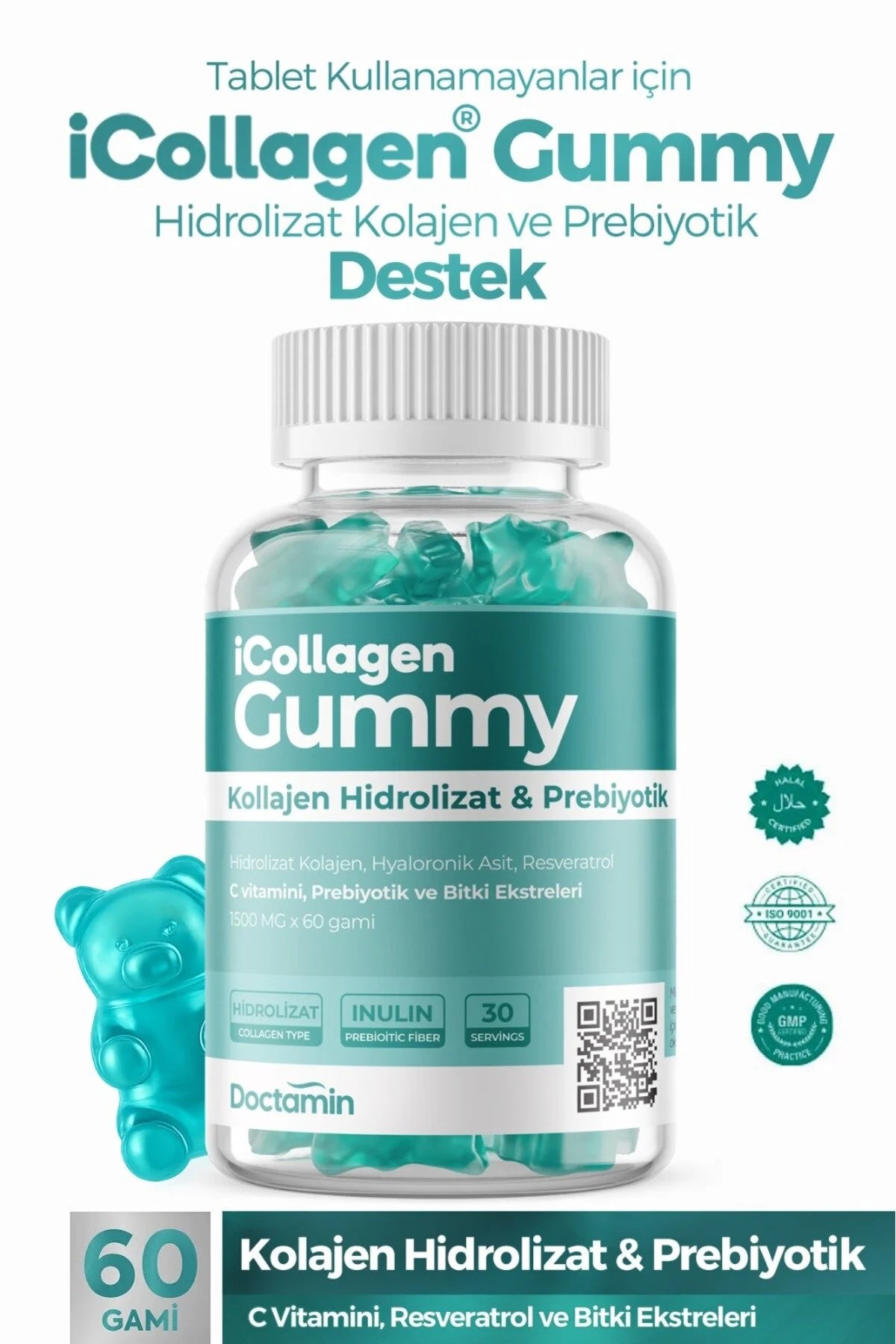 Doctamin iCollagen Gummies – Collageen Hydrolysaat met Vitamine C, Biotine & Q10 – 60 Gummies