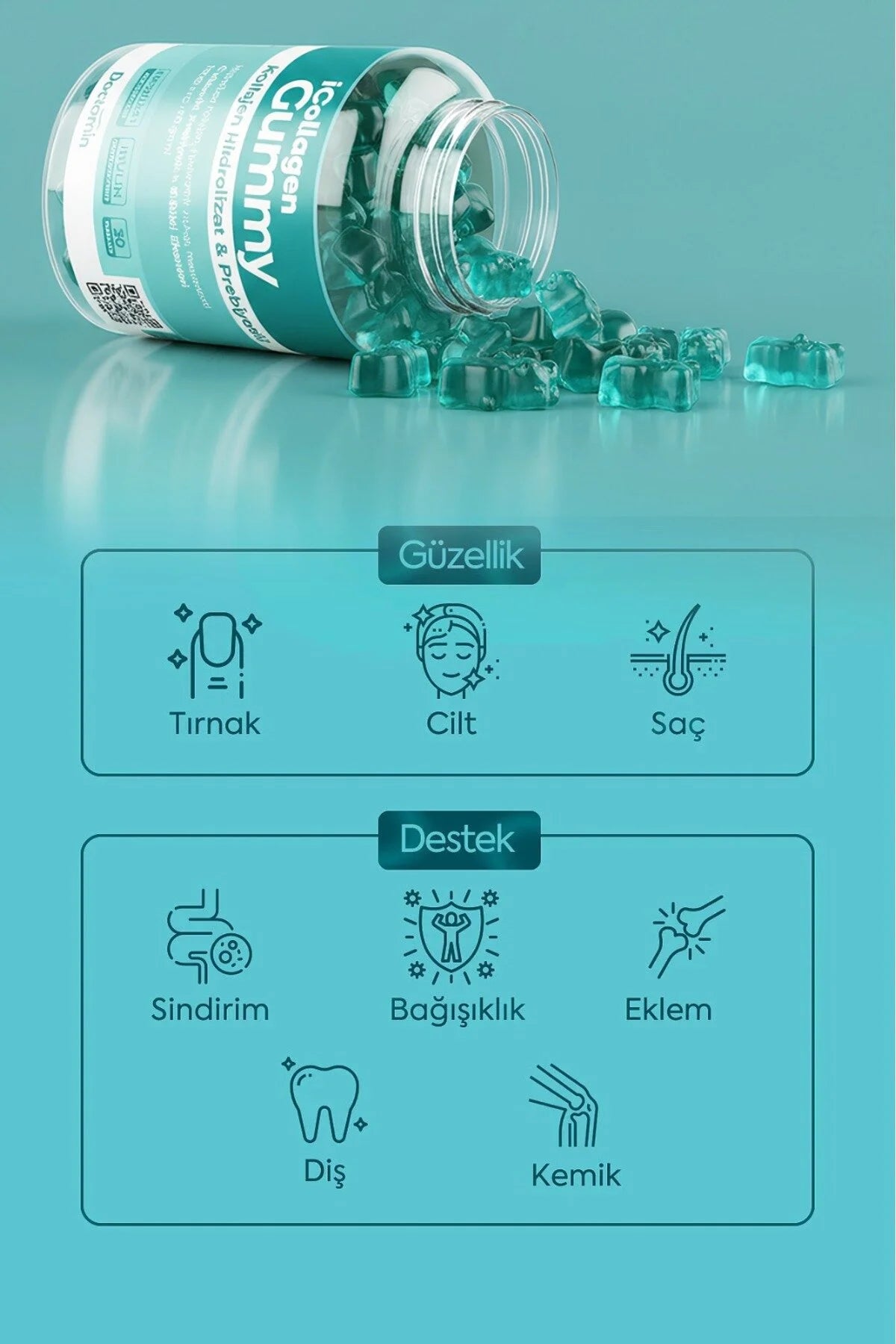 Doctamin iCollagen Gummies – Collageen Hydrolysaat met Vitamine C, Biotine & Q10 – 60 Gummies