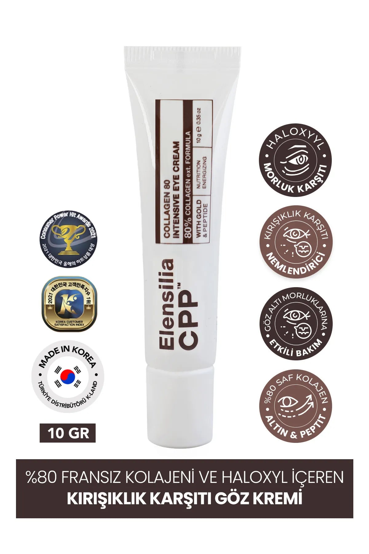 Elensilia CPP Eye Cream - Anti-rimpel - Intensieve oogcrème met 80% Frans collageen en haloxyl - met Goud & Peptide - Voedende - Herstellende werking op de huid rond de ogen - Alle huidtypen - 10gr