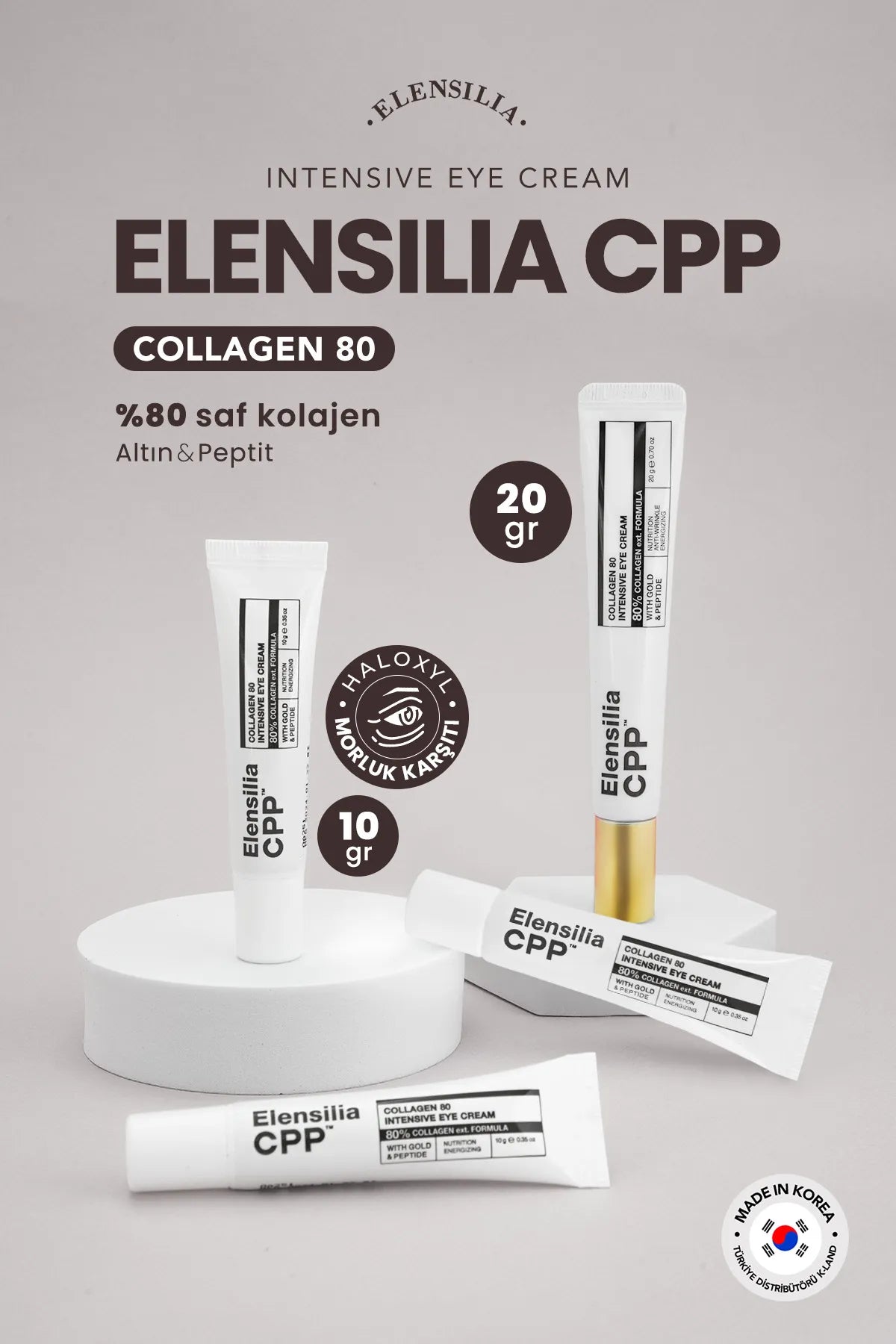 Elensilia CPP Eye Cream - Anti-rimpel - Intensieve oogcrème met 80% Frans collageen en haloxyl - met Goud & Peptide - Voedende - Herstellende werking op de huid rond de ogen - Alle huidtypen - 10gr