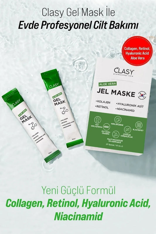 Clasy Care Gel Mask | Met Collageen en Retinol + Niacinamide Super booster formule | 20 Sachet x 10ML | Anti Aging | Maakt Strak en Glanzend| Bekend Tussen Turkse Vrouwen | Anti-Rimpel | Reshaping & Lifting | Skin Texture