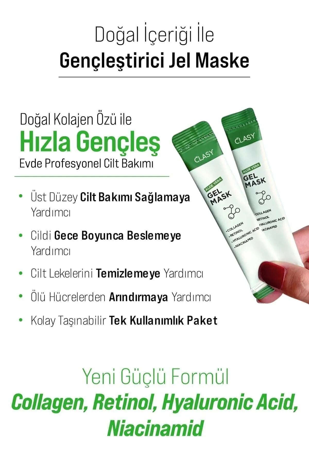 Clasy Care Gel Mask | Met Collageen en Retinol + Niacinamide Super booster formule | 20 Sachet x 10ML | Anti Aging | Maakt Strak en Glanzend| Bekend Tussen Turkse Vrouwen | Anti-Rimpel | Reshaping & Lifting | Skin Texture