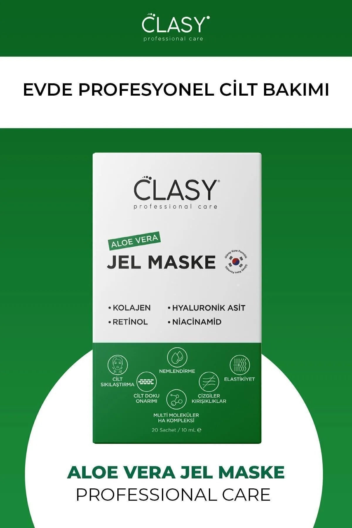 Clasy Care Gel Mask | Met Collageen en Retinol + Niacinamide Super booster formule | 20 Sachet x 10ML | Anti Aging | Maakt Strak en Glanzend| Bekend Tussen Turkse Vrouwen | Anti-Rimpel | Reshaping & Lifting | Skin Texture