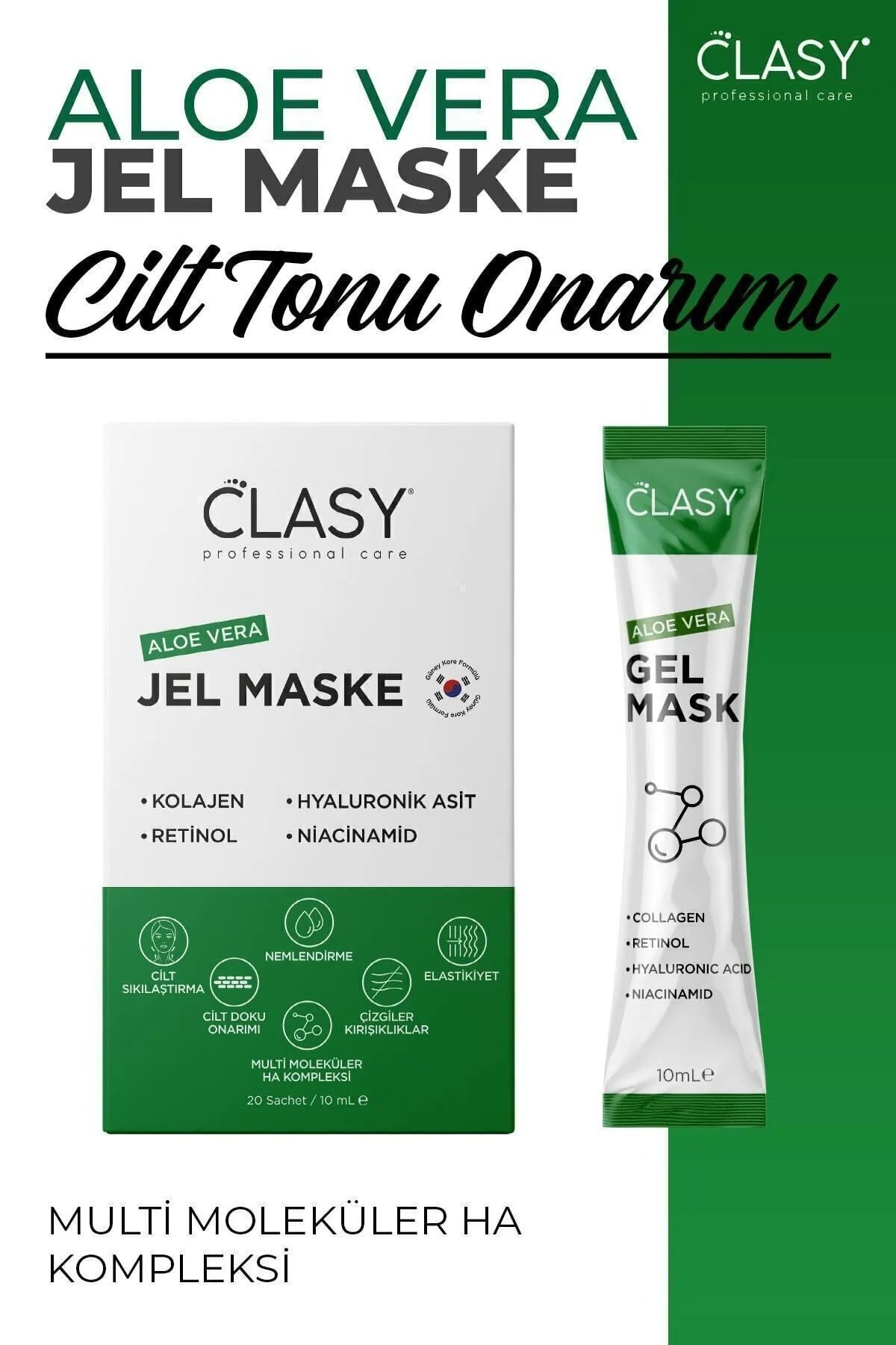 Clasy Care Gel Mask | Met Collageen en Retinol + Niacinamide Super booster formule | 20 Sachet x 10ML | Anti Aging | Maakt Strak en Glanzend| Bekend Tussen Turkse Vrouwen | Anti-Rimpel | Reshaping & Lifting | Skin Texture