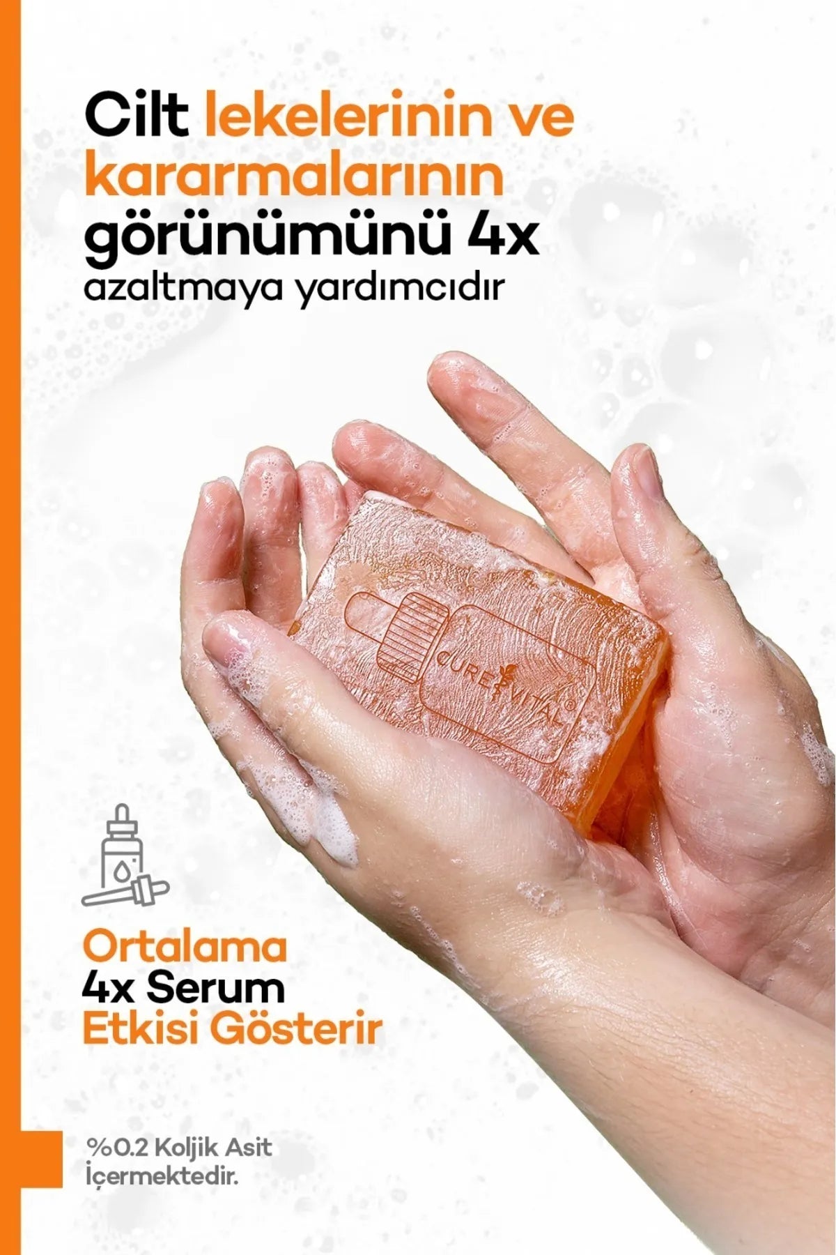 CureVital Kojic Acid Zeep met Kurkuma extract - 4 x meer Effectief - 0,2% Kojiczuur en Ferulazuur - Verhelderend effect voor Anti-Vlek en Anti-Rimpel - Klinisch getest - 100 gr