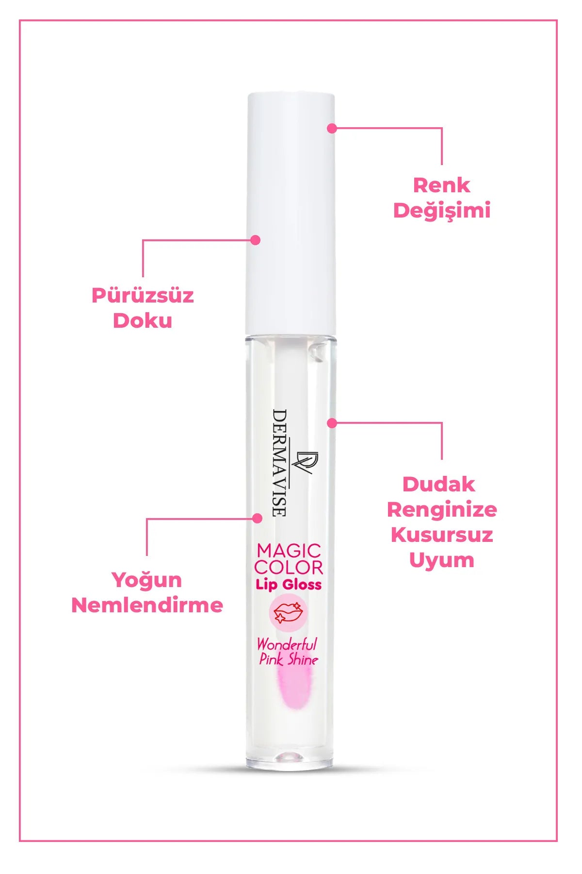 Dermavise Magic Color Lipgloss - Wonderful Pink Shine - Kleurveranderend - Hydraterend effect - Glanzende look - Permanent effect - 6 ml