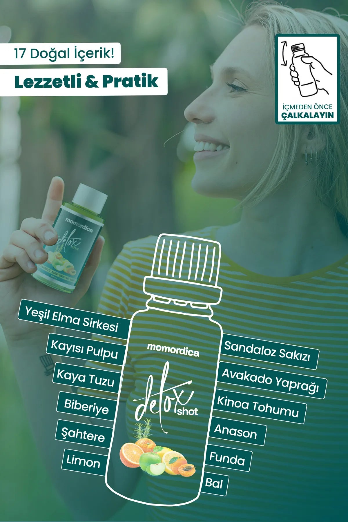 MOMORDICA Detox Mix Shot Abrikozendrank - Groene Appelazijn - Abrikoos - Citroen - Honing - Rozemarijn - 10 stuks