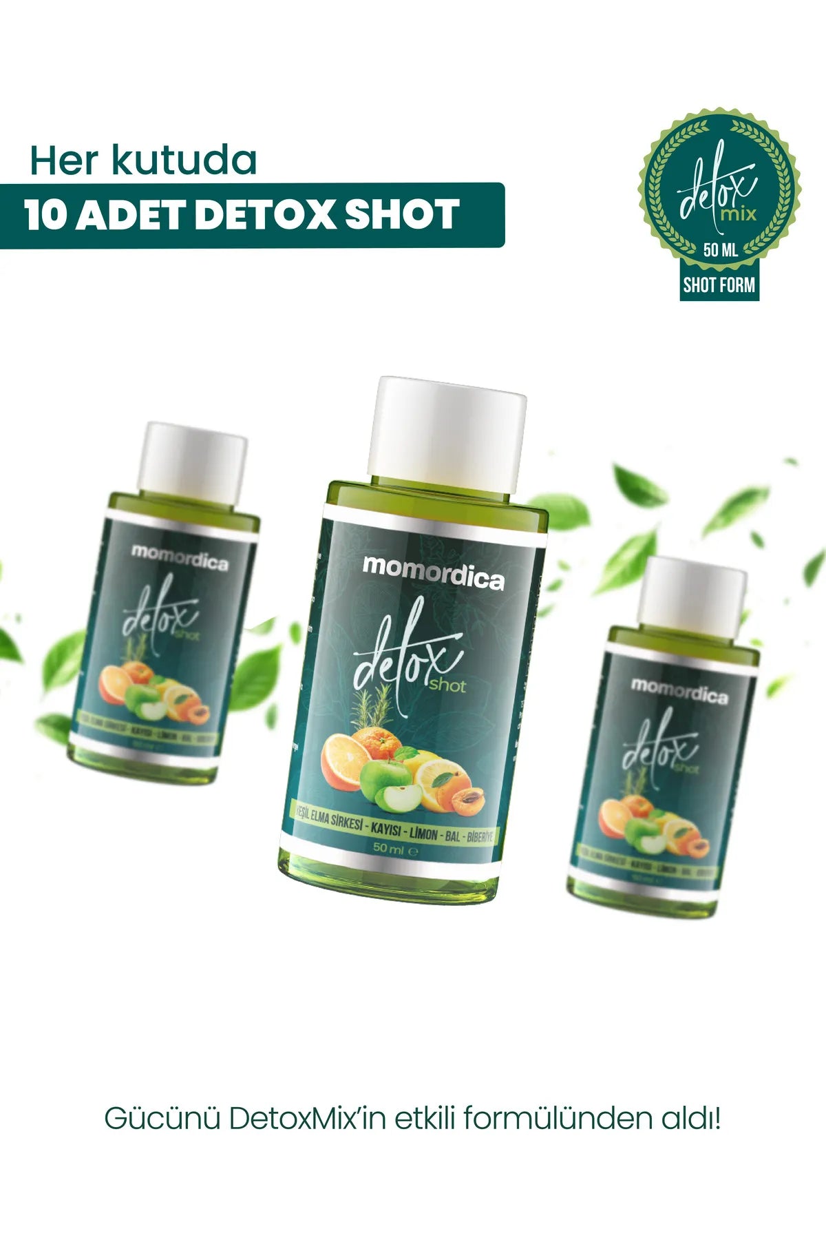 MOMORDICA Detox Mix Shot Abrikozendrank - Groene Appelazijn - Abrikoos - Citroen - Honing - Rozemarijn - 10 stuks