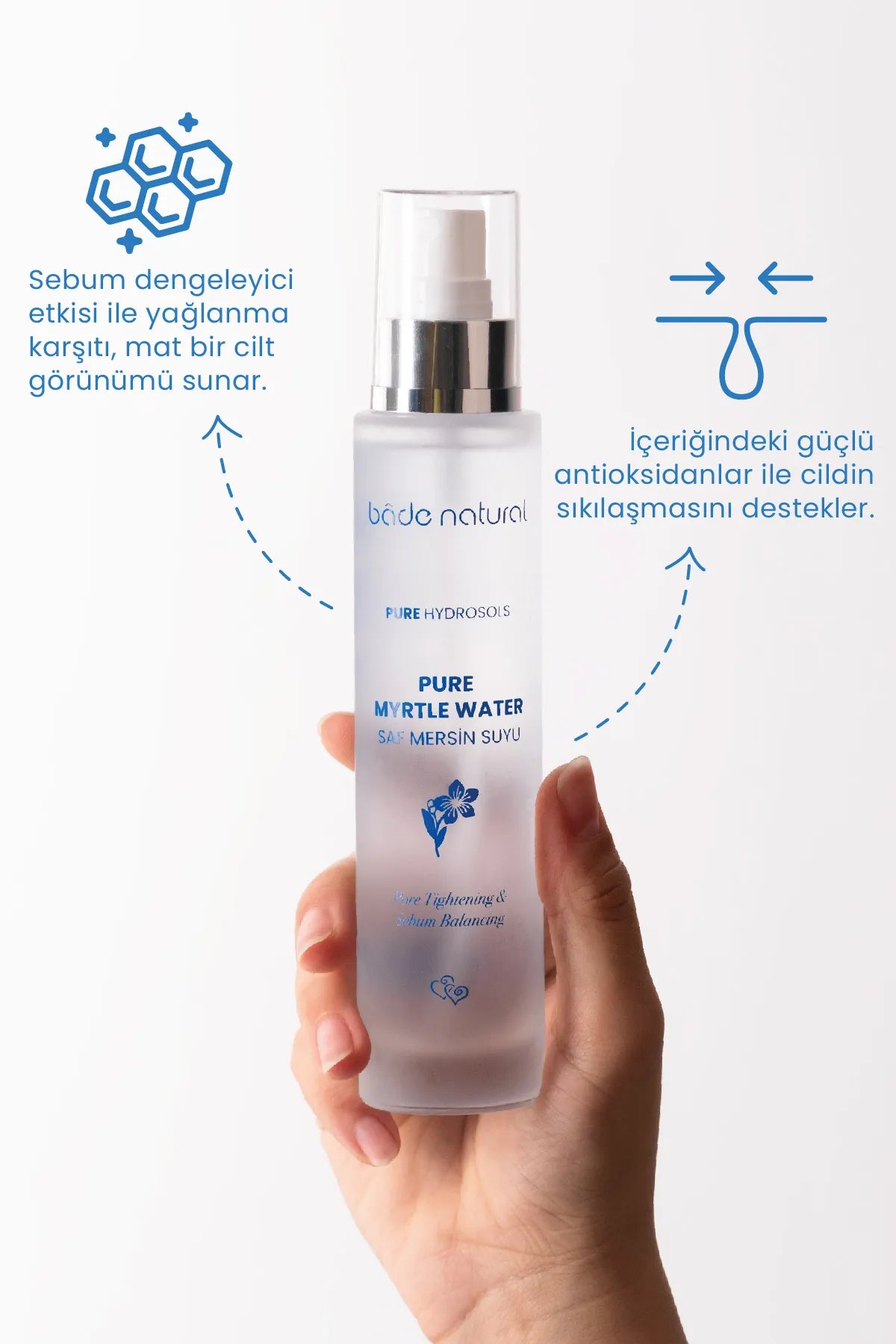 Bade Natural Pure Myrtle Water - Pore Tightening & Sebum Balancing (Saf Mersin Suyu) Poriënverstrakkende Tonic 100% Natuurlijk en Puur - Verzorging tegen Acne en Poriën - 100 ml