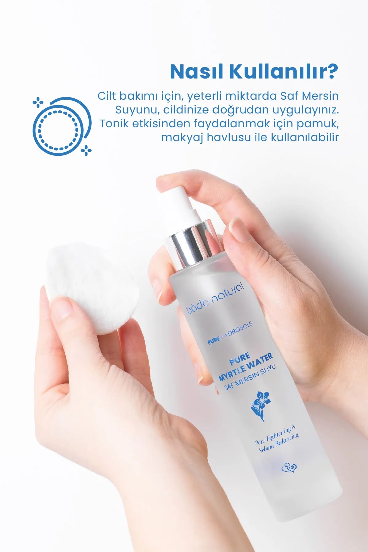 Bade Natural Pure Myrtle Water - Pore Tightening & Sebum Balancing (Saf Mersin Suyu) Poriënverstrakkende Tonic 100% Natuurlijk en Puur - Verzorging tegen Acne en Poriën - 100 ml