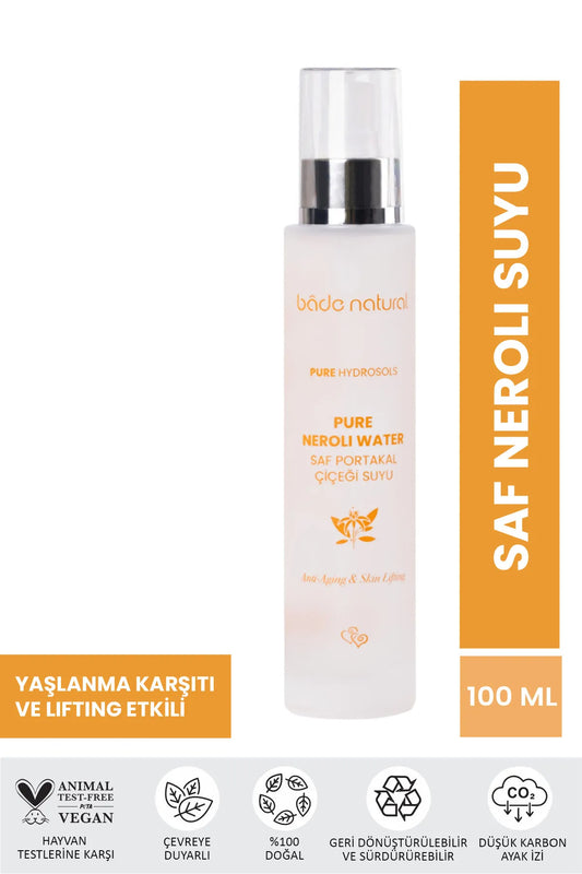 Bade Natural Puur Sinaasappelbloesem Neroli Water (Saf Portakal Cicegi Suyu) Anti-Aging & Skin Lifting - Anti-rimpelverzorging met een hoog vitamine C-gehalte - Tonic 100% Natuurlijk en Puur 100 ml