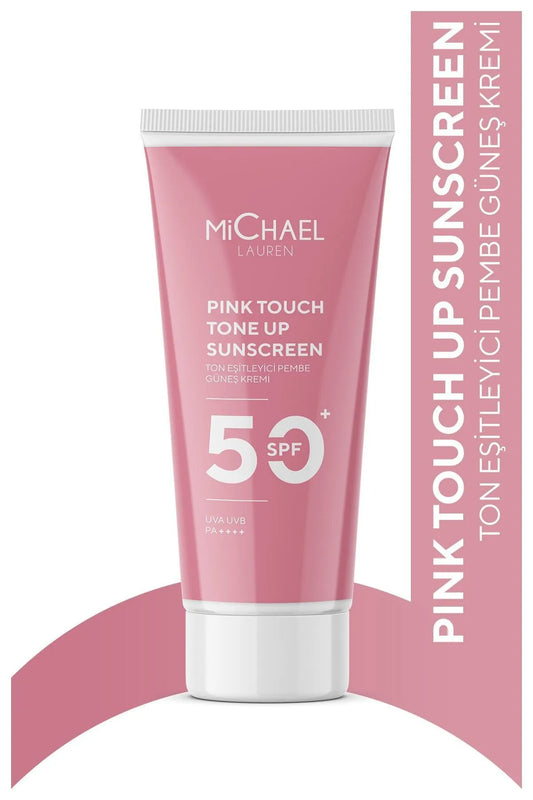 MiChael Lauren Skin Pink Touch Tone Up Sunscreen SPF 50+ Roze Gezichtszonnebrandcrème UVA/UVB PA++++ Lichte textuur - Laat geen vlekken achter - Hydrateert - Ziet er levendig en helder uit - Alle huidtypen - 50 ML