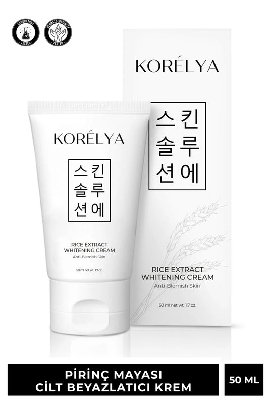 KORELYA Whitening Cream - Rice Extract - Anti-Blemish Korean Skin Care Anti-Pigment crème - Speciale formule voor donkere vlekken en oneffenheden - Stralende en egale teint - Vitamine E en B - Alle huidtypen - 50 ml
