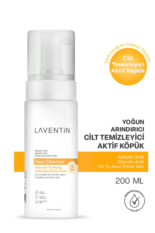 Laventin Professionele Face Cleanser - Gezichtsreiniger - Intensive Purifying Cleansing Active Form - Salicylic & Glycolic Acid - Acne-Prone Skin - Alle huidtypen ook de gevoelige huid - Vegan - Superieure bescherming - Verfrissend effect - 200 ml