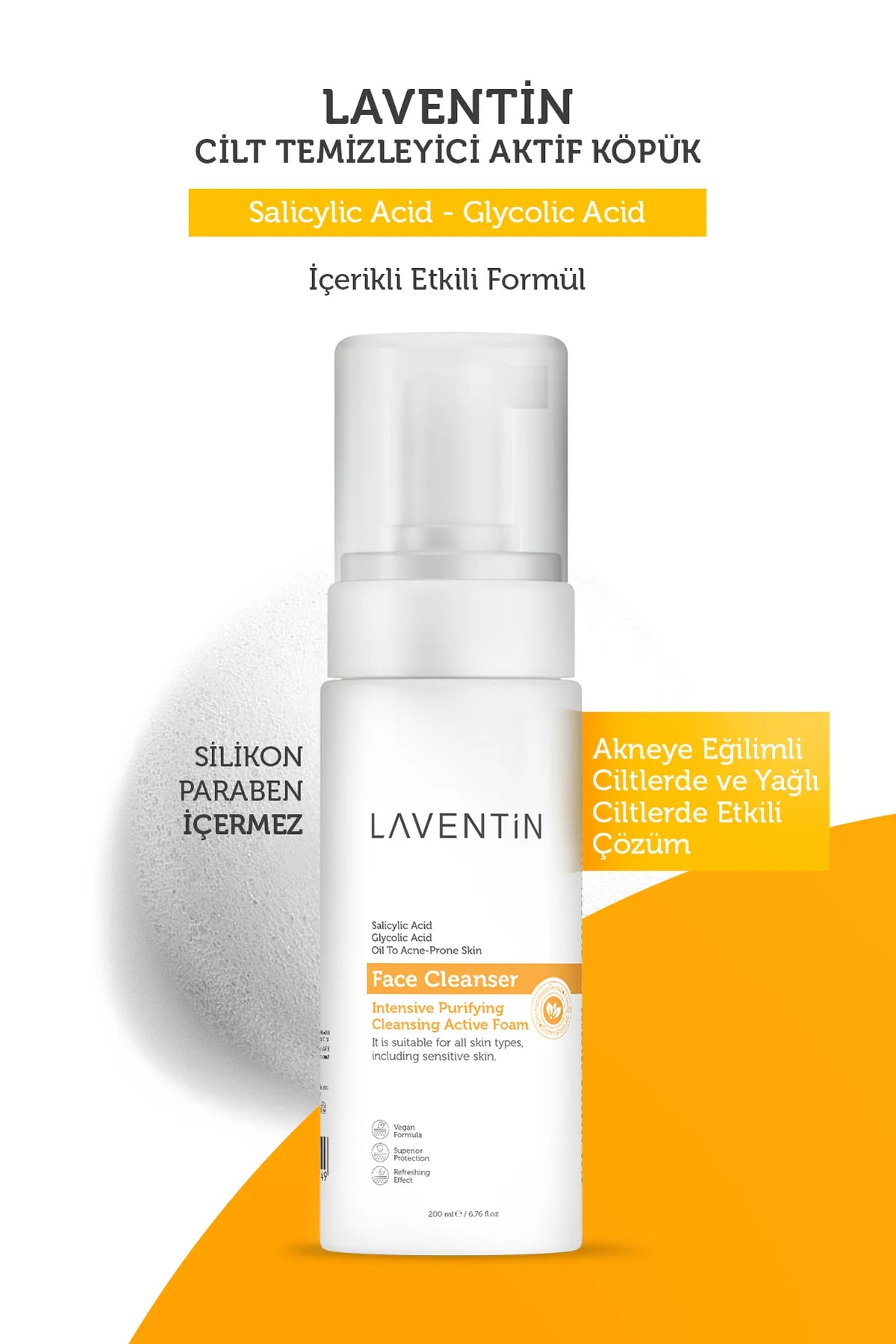 Laventin Professionele Face Cleanser - Gezichtsreiniger - Intensive Purifying Cleansing Active Form - Salicylic & Glycolic Acid - Acne-Prone Skin - Alle huidtypen ook de gevoelige huid - Vegan - Superieure bescherming - Verfrissend effect - 200 ml