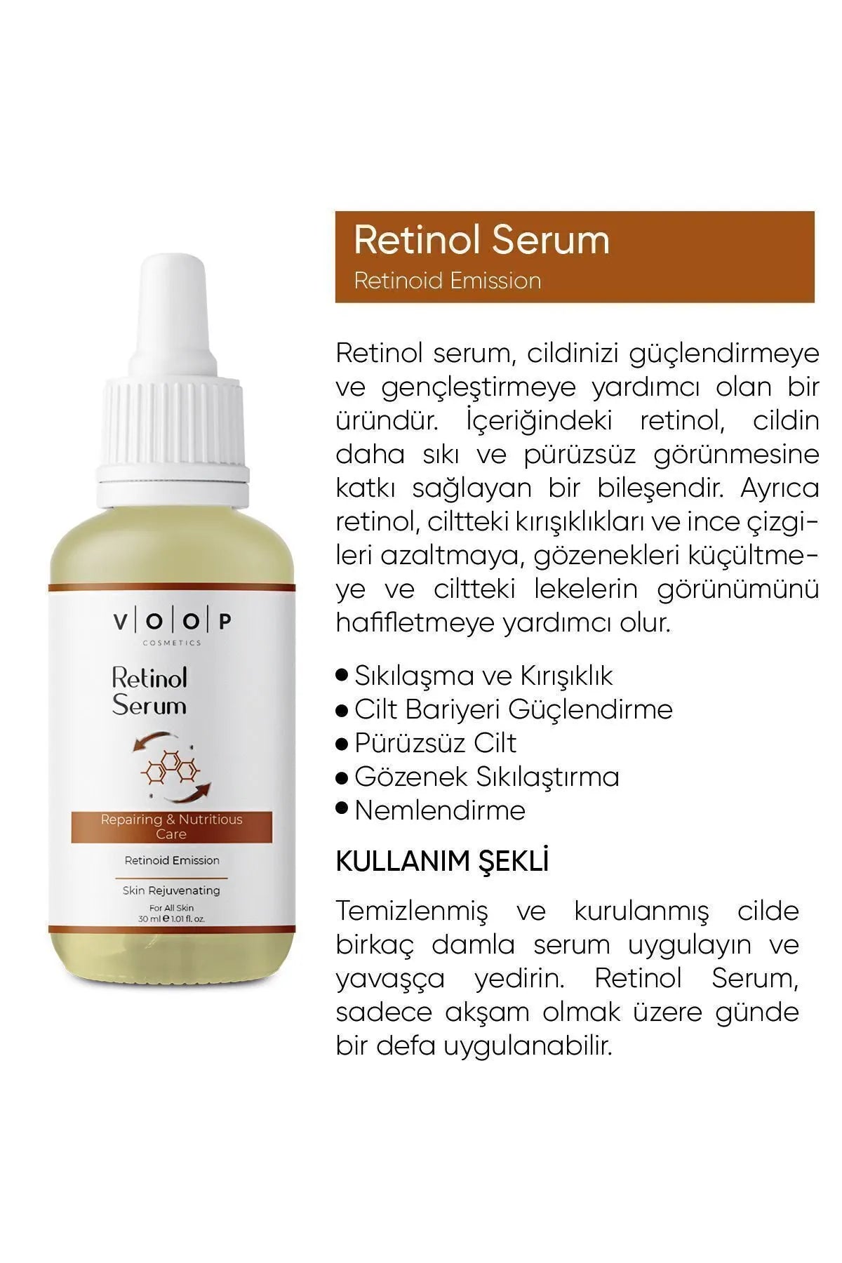 Voop Cosmetics Retinol Serum - Retionoid Emission - Skin Rejuvenating - Anti-rimpel en Anti-verouderingsbarrière Herstellende & Regenererende Huidvernieuwingsserum (1% retinol + ceramiden) - Alle huidpyten - 30 ml
