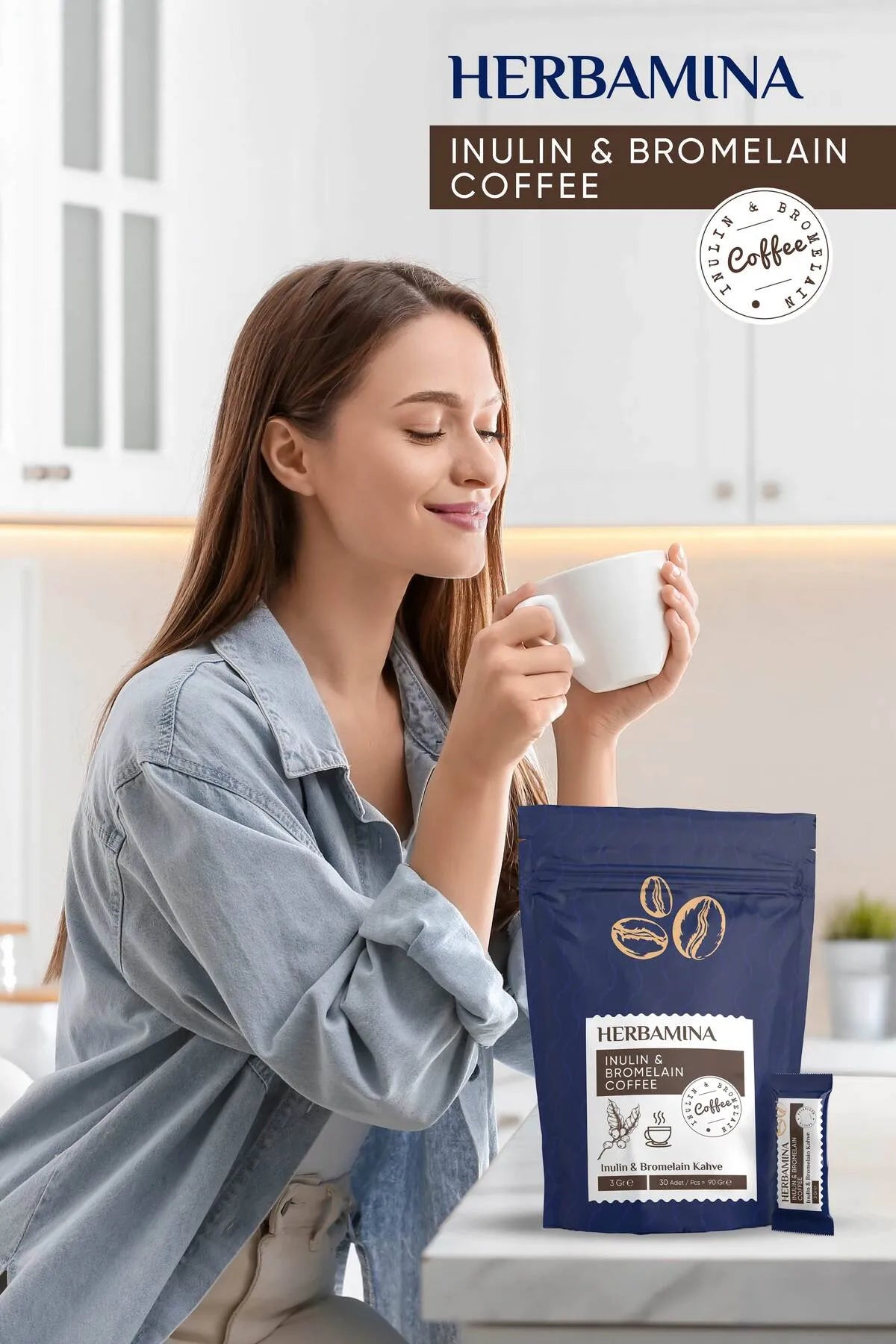 Herbamina Koffie Inuline (Cichoreiwortelvezel) & Bromelaïne Coffee Detox Afvallen 3gr x 30stuks - 90gr