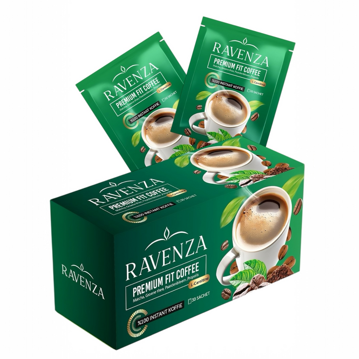 Ravenza Premium Fit Coffee – Instant Matcha Koffie met L-Carnitine, Groene Thee, Paardenbloem & Propolis – 30 Sachets