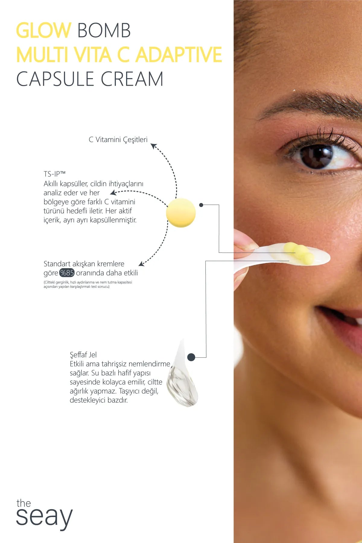 The Seay Glow Bomb Capsule "C" Cream Brightening - Illuminating & Anti-Blemish C Cream - Melatonin Niacinamide Hyaluronic Acid Vitamin C 10% + Vitamin C Derivatives Anti-Puistjesverzorging met gel balletjes - Klinisch getest - 50 ml