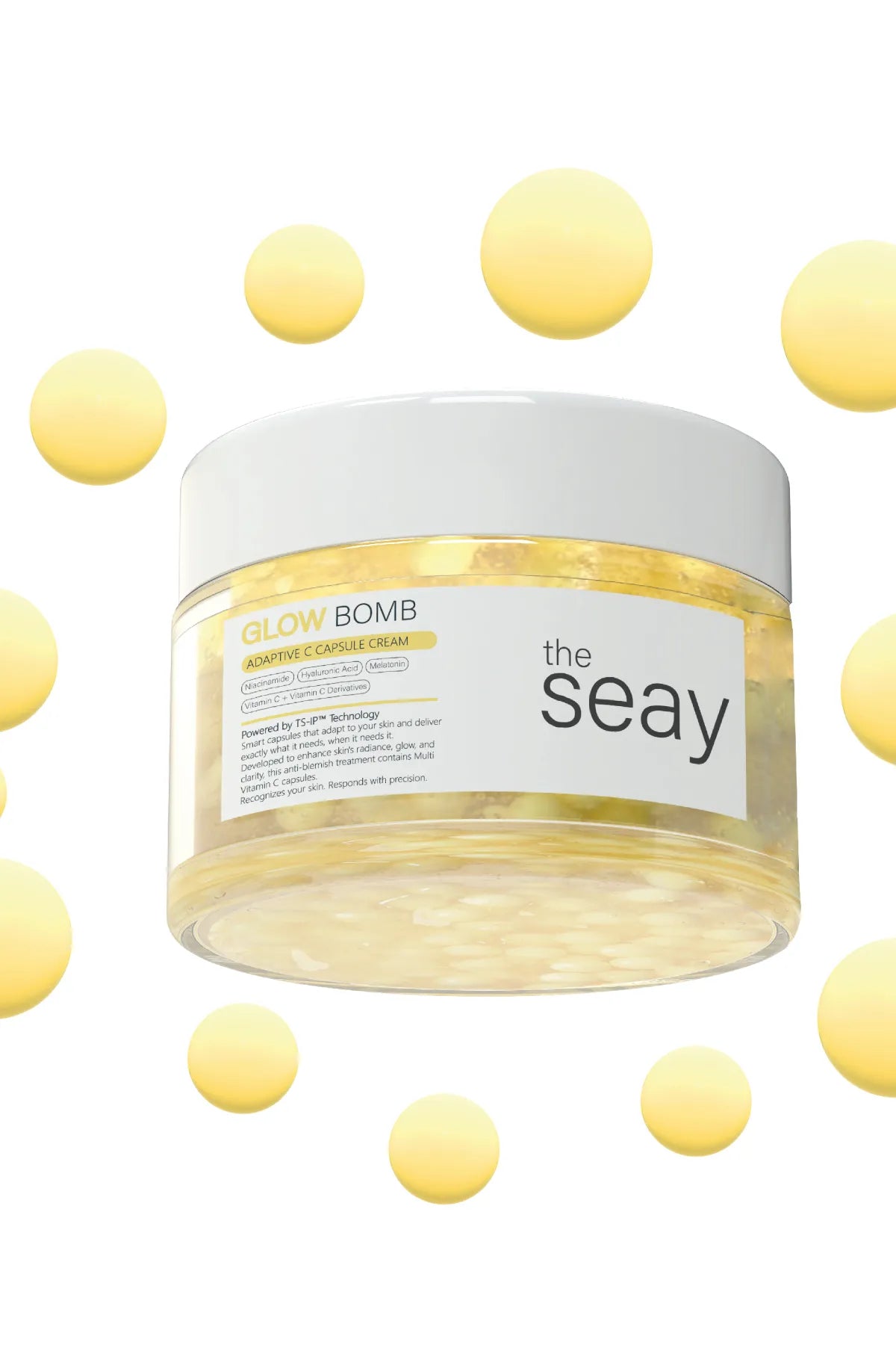 The Seay Glow Bomb Capsule "C" Cream Brightening - Illuminating & Anti-Blemish C Cream - Melatonin Niacinamide Hyaluronic Acid Vitamin C 10% + Vitamin C Derivatives Anti-Puistjesverzorging met gel balletjes - Klinisch getest - 50 ml
