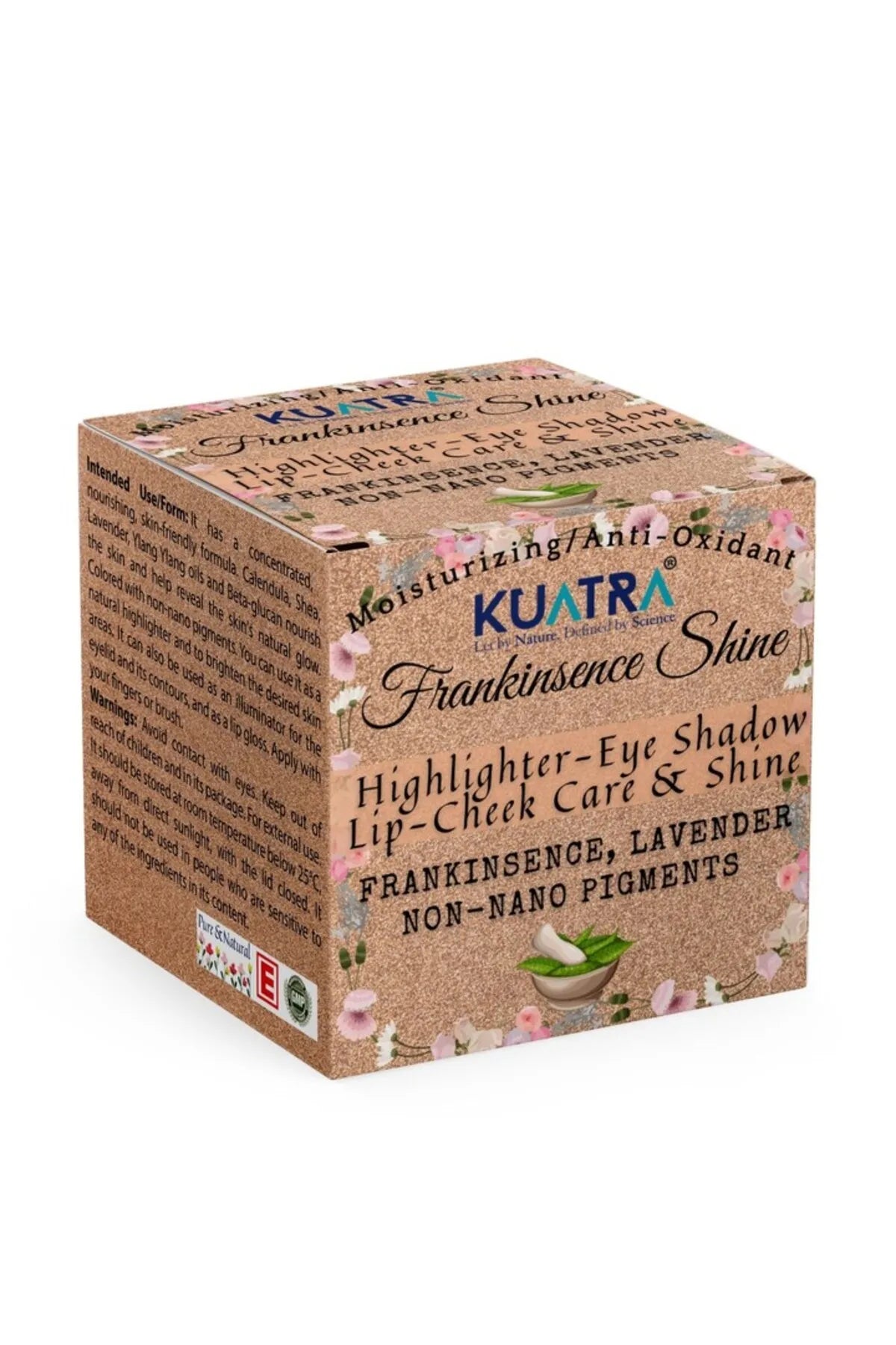 Kuatra Frankinsence Shine 3in1 Hydraterend - Antioxidant - Stralende Blush - Highlighter - Lippenstift - Oogschaduw - Natuurlijke ingrediënten - Voedt - hydrateert - glans -niet-nanopigmenten - 100% pure en natuurlijke Lavendel & Wierookolie - 7 ml