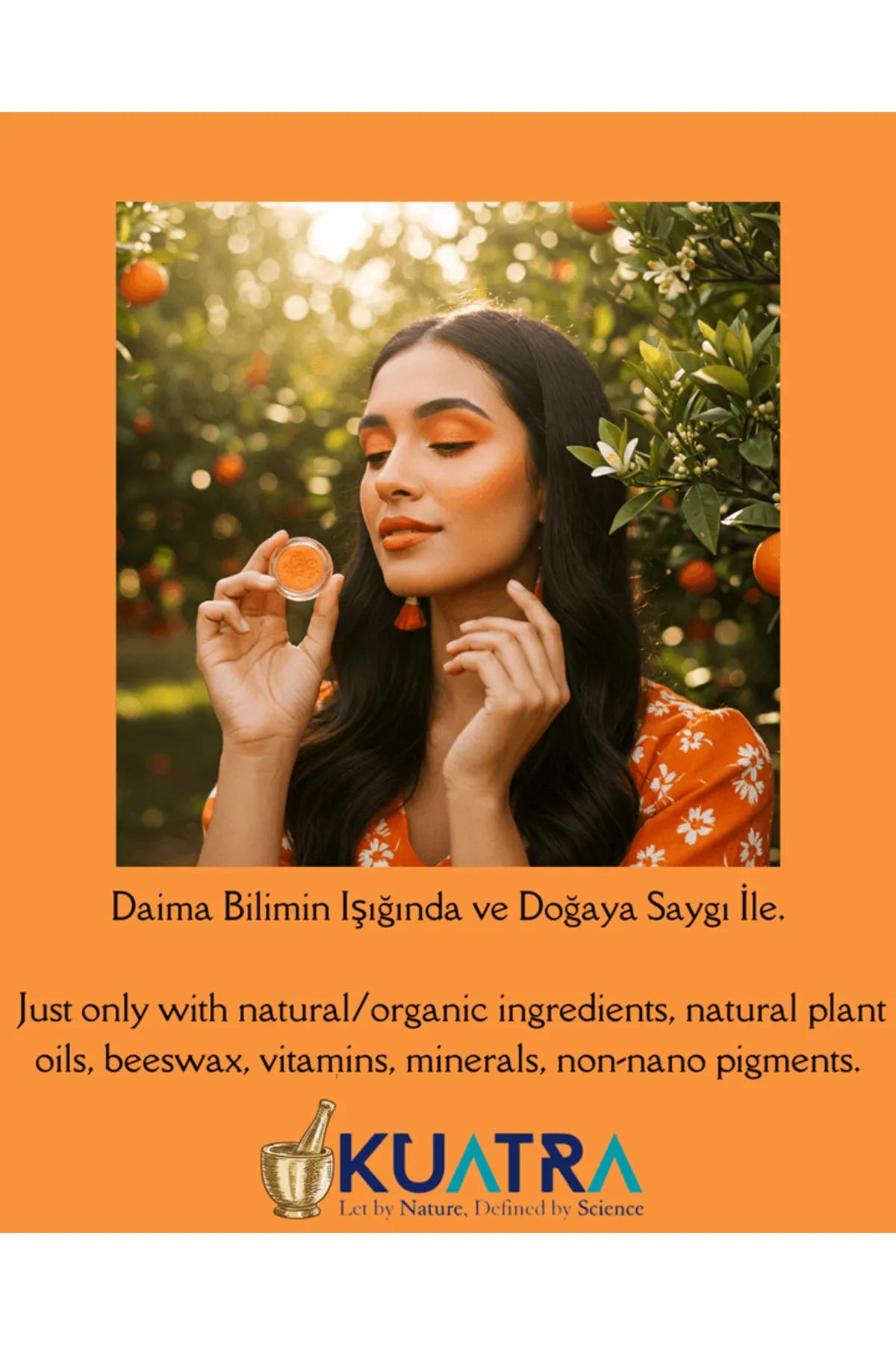 Kuatra Orange Blossom 3in1 Tint - Lip - Cheek - Eye 'Tint' Multifunctionele Blush - Sinaasappelbloesem - Lippenstift en oogschaduw met natuurlijke ingrediënten (zeer waardevolle - voedende huidverzorging in combinatie met make-up) 7 ml