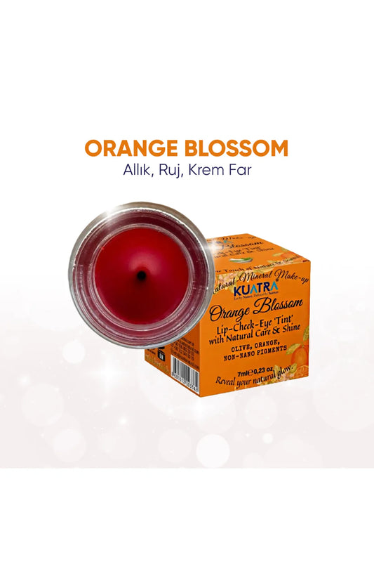 Kuatra Orange Blossom 3in1 Tint - Lip - Cheek - Eye 'Tint' Multifunctionele Blush - Sinaasappelbloesem - Lippenstift en oogschaduw met natuurlijke ingrediënten (zeer waardevolle - voedende huidverzorging in combinatie met make-up) 7 ml