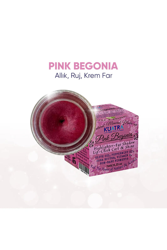 Kuatra Pink Begonia Moisturizer Natuurlijke Antioxidante Glow Balm 3in1 Verrijkt met lijnzaadolie (Lip - Blush - Oogschaduw) Voedt - Hydrateert - Geeft glans - Natuurlijke bijenwas - kruidenextracten - vitaminen - mineralen - niet-nano pigmenten 7ml