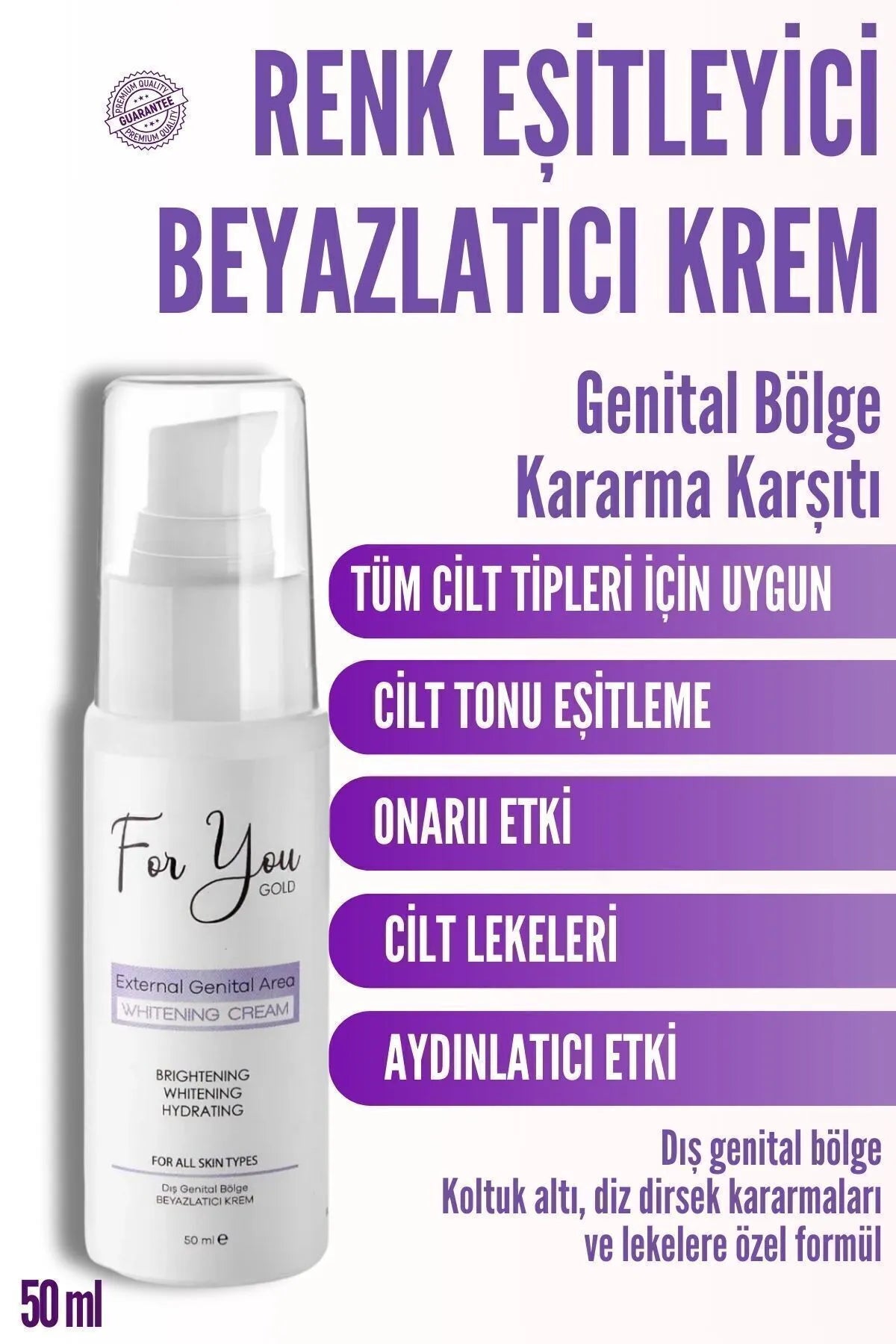 For You Gold Whitening Cream External Genital Area - Brightening - Whitening - Hydrating - Preventie van verkleuring van de genitale zone (oksel - knie - elleboog en uitwendige genitale zone) Kleurvereffenerende bleekcrème - Alle huidtypen - 50 ml