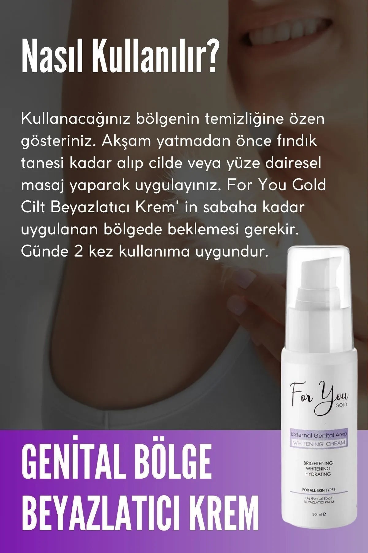For You Gold Whitening Cream External Genital Area - Brightening - Whitening - Hydrating - Preventie van verkleuring van de genitale zone (oksel - knie - elleboog en uitwendige genitale zone) Kleurvereffenerende bleekcrème - Alle huidtypen - 50 ml
