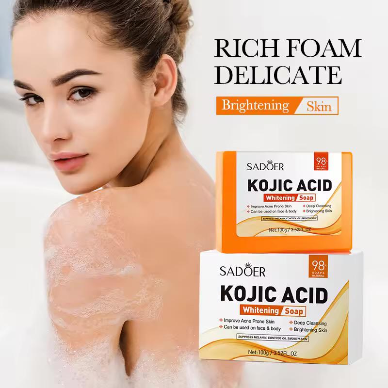 SADOER Kojic Acid Zeep - Whitening Soap - Verbetert Acnegevoelige huid - Gezicht & Lichaam - Diepe reiniging - Verheldert & Hydrateert huid - 100 gr