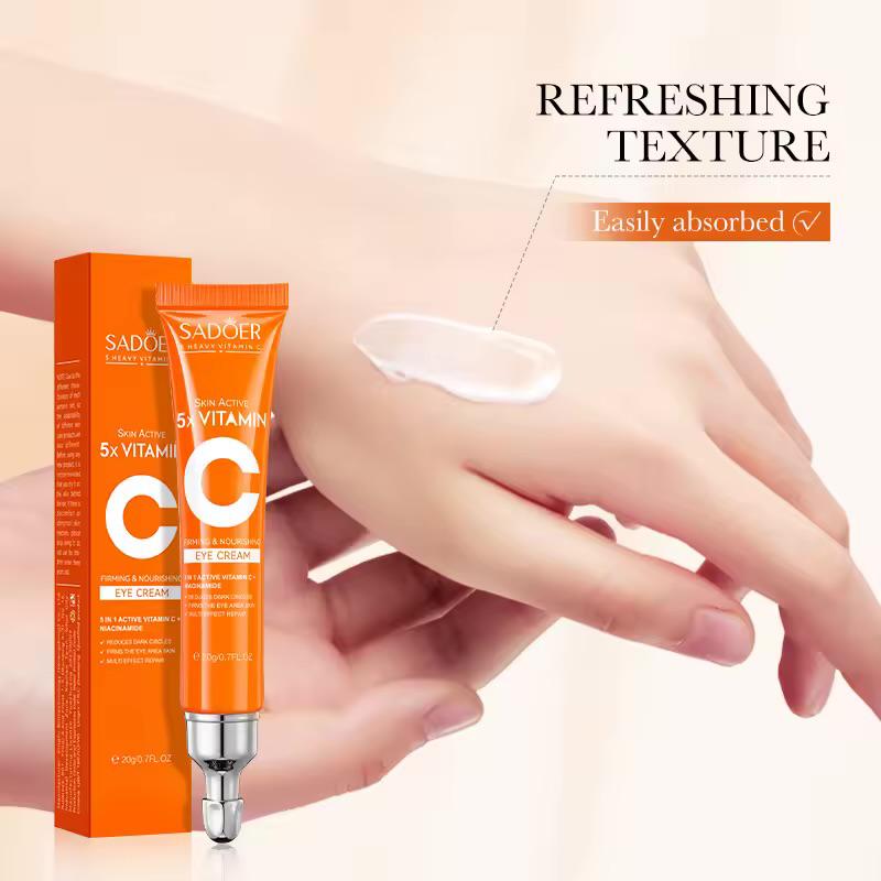 SADOER Skin Active 5x Vitamin C Eye Cream - 5 in 1 Active Vitamine C + Niacinamide - Verstevigend & Voedend Oogcreme - Vermindert donkere kringen - Verstevigt de oogcontext - Multi-effect herstel - Alle huidtypen - 20 gr