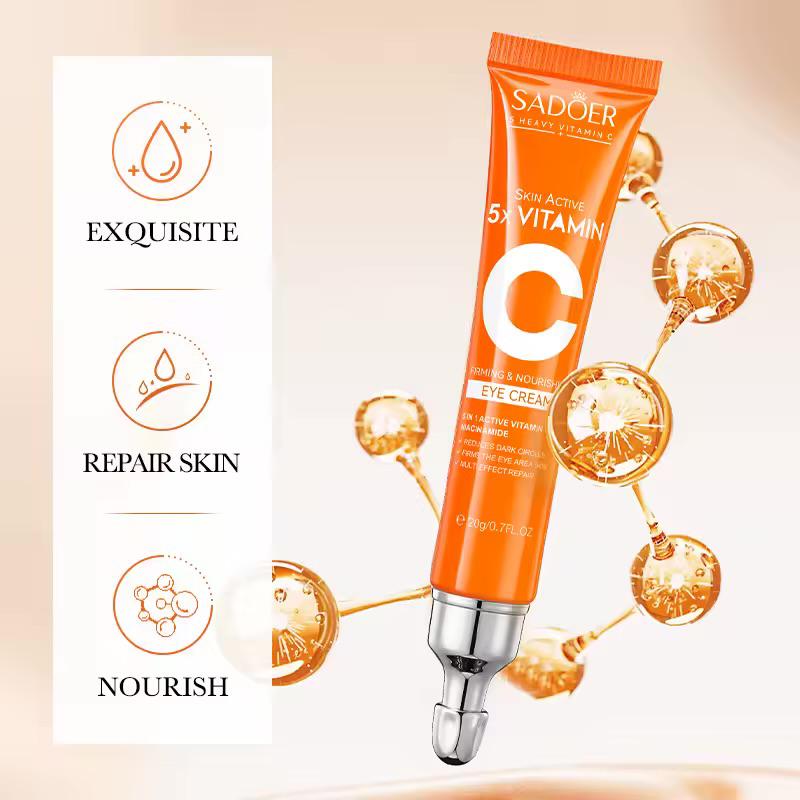 SADOER Skin Active 5x Vitamin C Eye Cream - 5 in 1 Active Vitamine C + Niacinamide - Verstevigend & Voedend Oogcreme - Vermindert donkere kringen - Verstevigt de oogcontext - Multi-effect herstel - Alle huidtypen - 20 gr