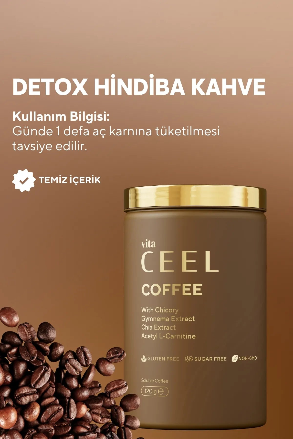 Vita Ceel Coffee Detox Koffie met Hindiba (Cichorei) Oploskoffie - Gymneya - Chia-extract - L-Carnitine voor 30 dagen 120 gr
