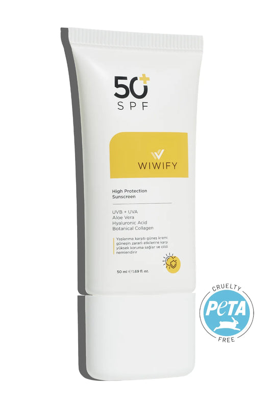 Wiwify Zonnebrandcrème met hoge beschermingsfactor SPF 50+ - Aloë Vera-extract - Anti-vlek - Egaliserende huidskleur - Hyaluronzuur - Botanisch collageen - UVA + UVB5 - PA++++ - 50 ml