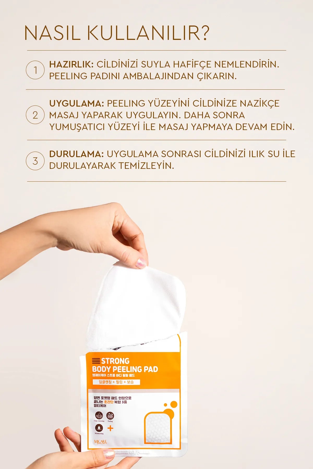Mjcare Strong Body Peeling Pad - Sterke Lichaamspeeling Pad 3 stuks - Diepe reiniging (Deep cleansing) + Peeling + Hydratatie (Moisturizing) - Multifunctionele huidverzorging met dubbelzijdig - zakvormig - wegwerppad - Alle huidtypen
