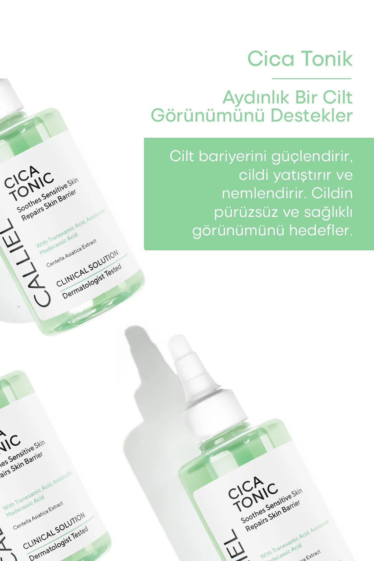 CALLIEL Cica Tonic Soothes Sensitive Skin Repairs Skin Barrier - Verzachtende de gevoelige huid - Herstelt de huidbarrière met Tranexamic Acid - Asiaticoside Madecassis Acid - Centella Asiatica Extract - Dermatologisch getest - 200 ml