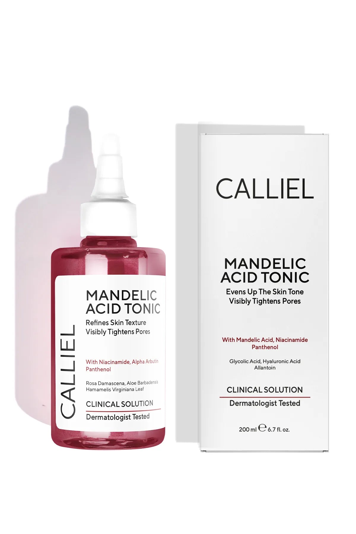 CALLIEL Mandelic Acid Tonic Evens Up The Skin Tone Visibly Tightens Pores - Toon Egaliserende Huidteint - Poriënverstevigende Amandelzuur Tonic - Niacinamide - Panthenol - Glycolic Acid - Hyaluronic Acid - Allantoin - Dermatologisch getest - 200 ml