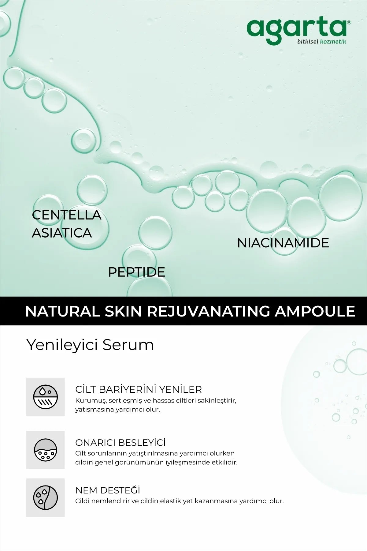 AGARTA Natuurlijke Huid Verjongende Ampul Regenererend Serum - Centella Asiatica-extract Niacinamide 5-Peptide & Hyalironzuur 50 ml Gemaakt met pure centella