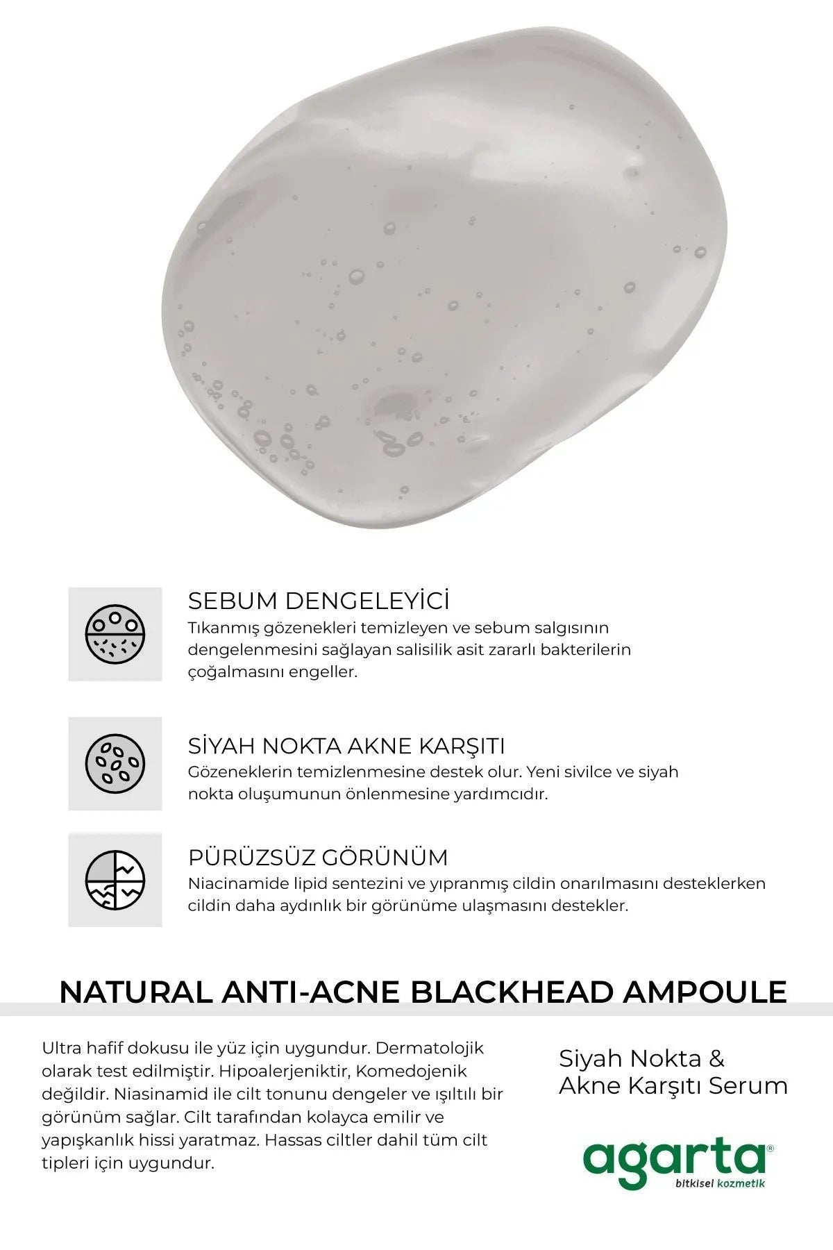 AGARTA Natuurlijke Ampul tegen Anti-mee-eter en Acne Poriënverstrakking Niacinamide Ampul Serum Zink PCA 1 Niacinamide 5 Hyaluronzuur Ferulazuur 50 ML Intensieve poriënbestrijding en verlichting