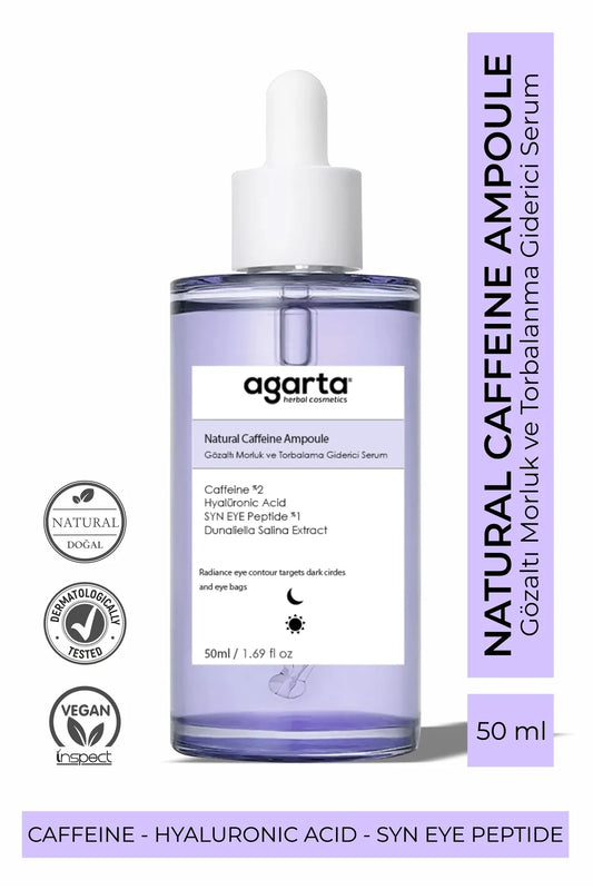 AGARTA Natuurlijke Cafeïne 2% Ampoule Serum Anti-kneuzing en puffend Cafeïne- en Peptidecomplex ampulserum voor donkere kringen en puffende verwijdering onder de ogen Hyaluronzuur SYN EYE-peptide 1% Dunaliella Salina-extract 50 ML