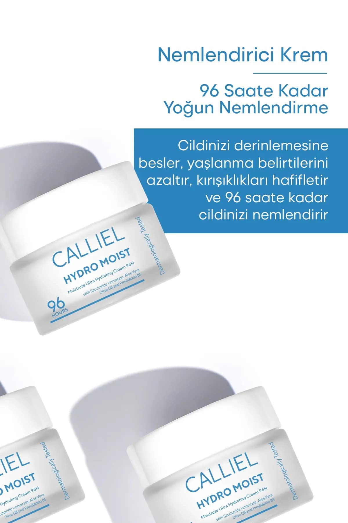 CALLIEL Hydro Moist Intensieve Hydraterende Crème 96-uur met Saccharide Isomeraat Aloë Vera Olijfolie en Provitamine B5 Dermatologisch getest 50 gr