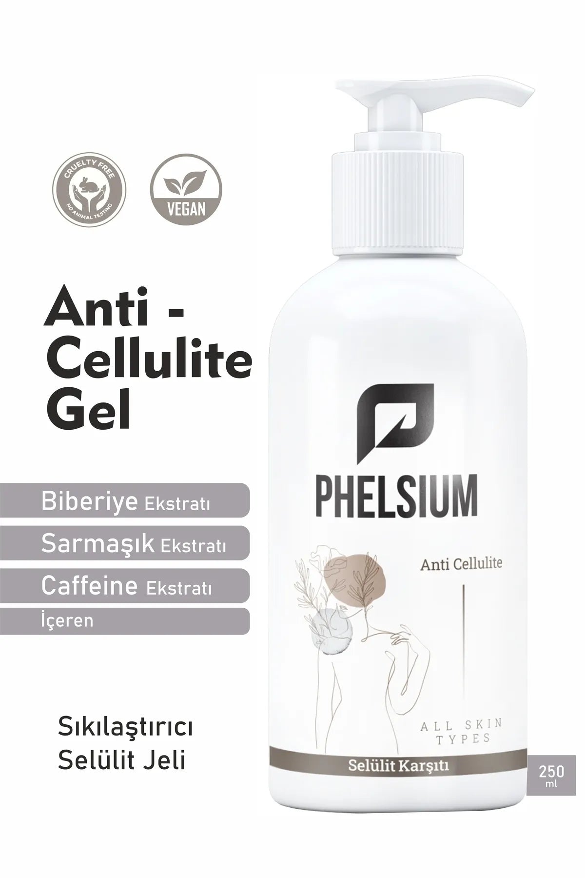 PHELSIUM Rozemarijnextract / Klimop-extract / Cafeïne- extract Anti-cellulitis en Striae Verstevigende Gel 250 ml