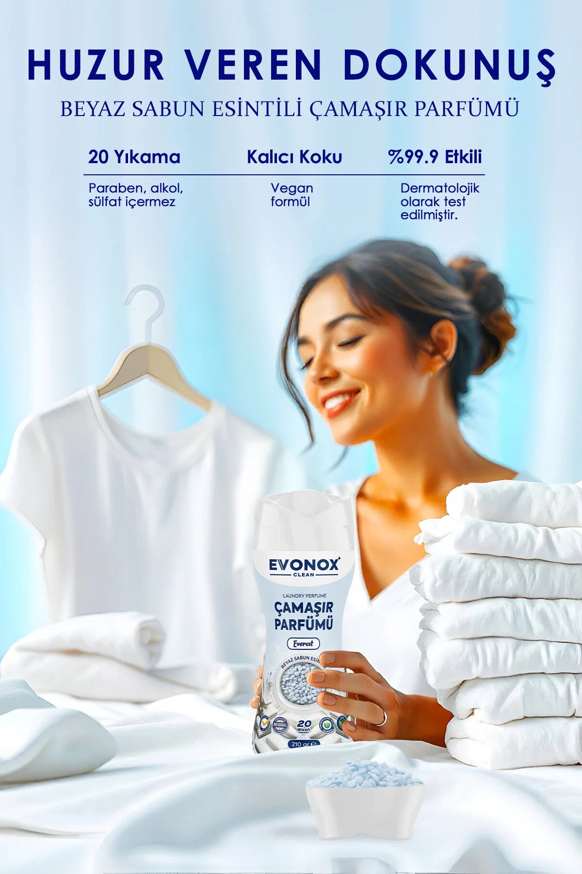 EVONOX Clean Everest Çamaşır Parfümü 210 gr | Beyaz Sabun Kokusu