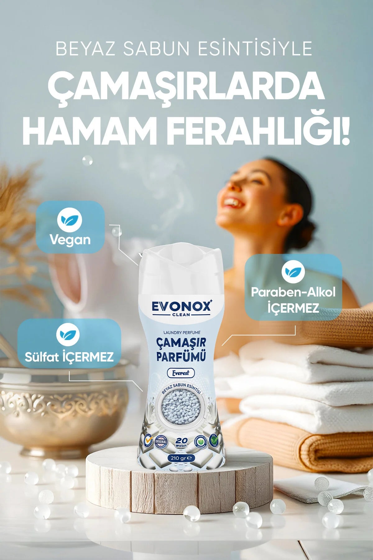 EVONOX Clean Everest Çamaşır Parfümü 210 gr | Beyaz Sabun Kokusu