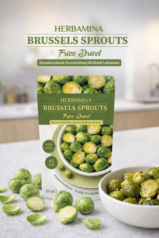 Herbamina Gevriesdroogde Spruitjes Snack 20g – Freeze Dried Brussels Sprouts – 100% Groente – Vegan – Zonder Toegevoegde Suiker